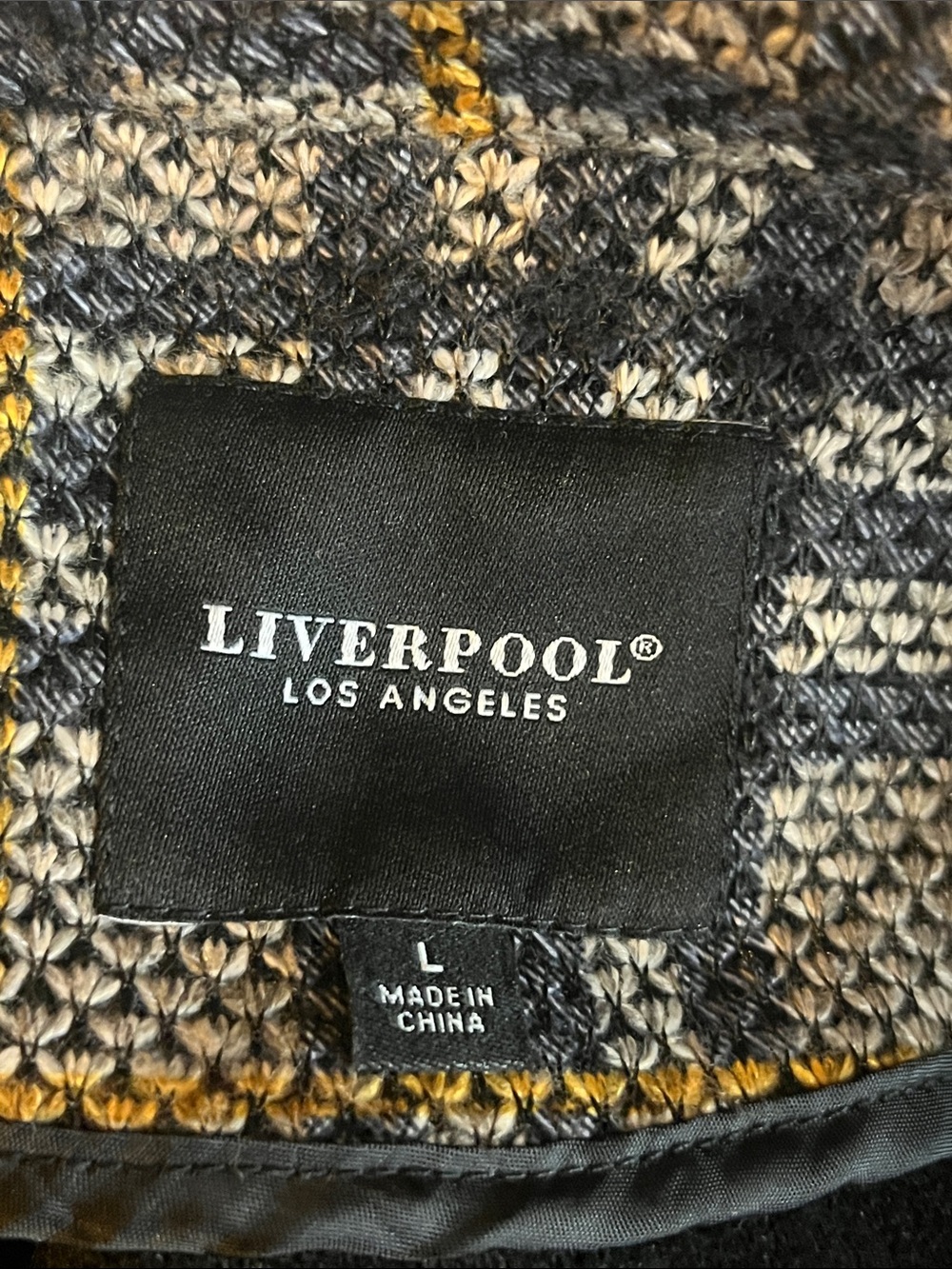Liverpool Los Angeles Plaid Shacket Jacket Tan Black L EUC - Picture 5 of 6